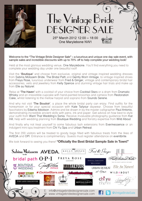 The Vintage Bride Designer Sale ~ One Marylebone, London Wedding Venue