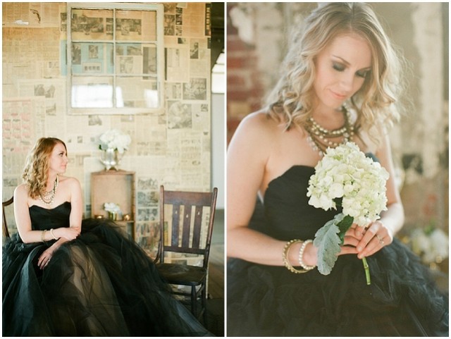 A small and intimate loft wedding with pretty black accents