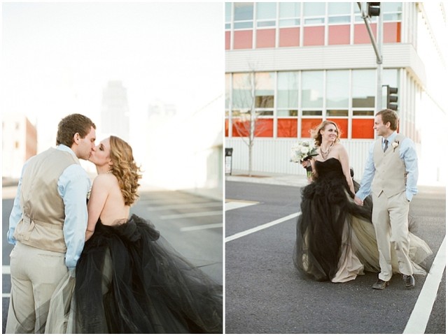 A small and intimate loft wedding with pretty black accents