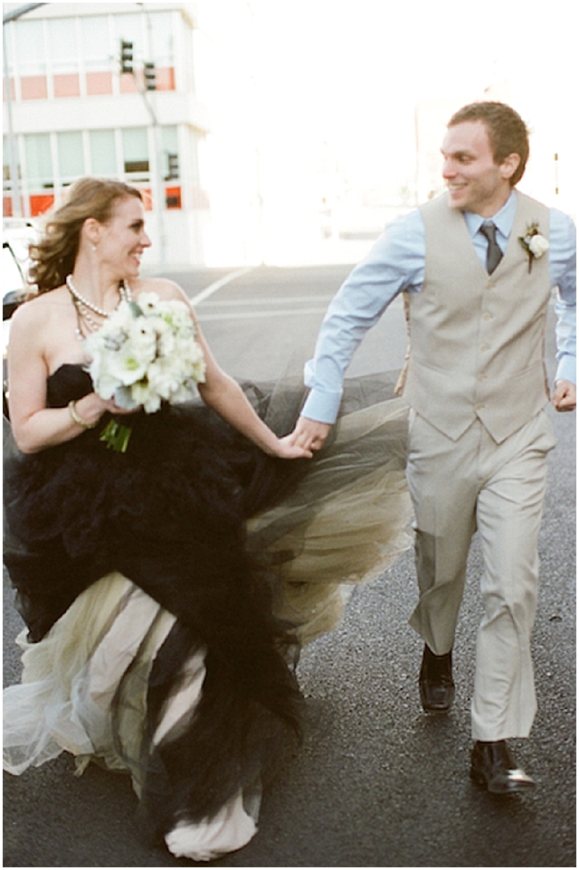 A small and intimate loft wedding with pretty black accents