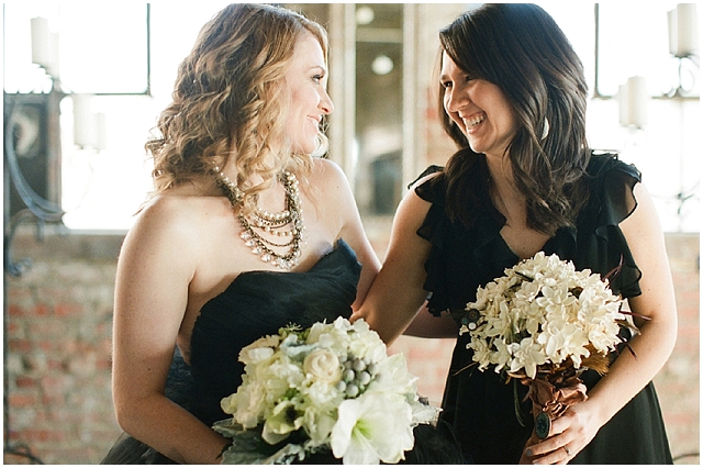 A small and intimate loft wedding with pretty black accents