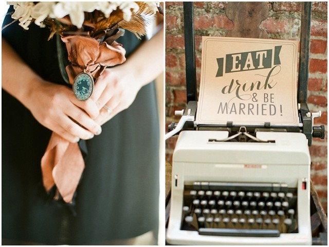 A small and intimate loft wedding with pretty black accents