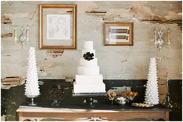 A small and intimate loft wedding with pretty black accents