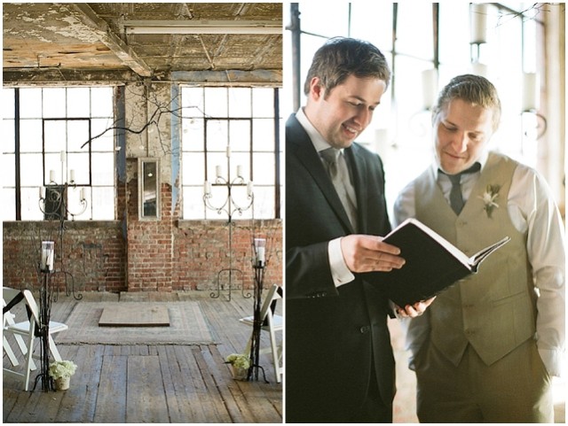 A small and intimate loft wedding with pretty black accents