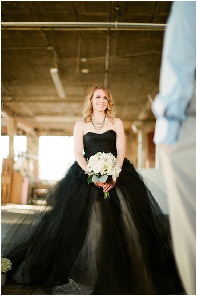 A small and intimate loft wedding with pretty black accents