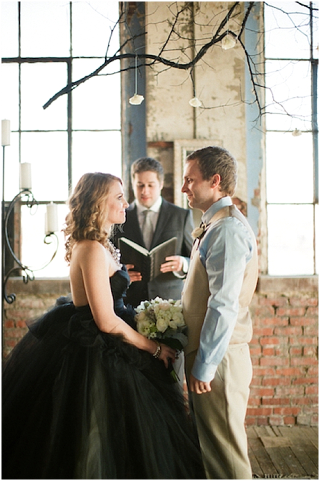 A small and intimate loft wedding with pretty black accents