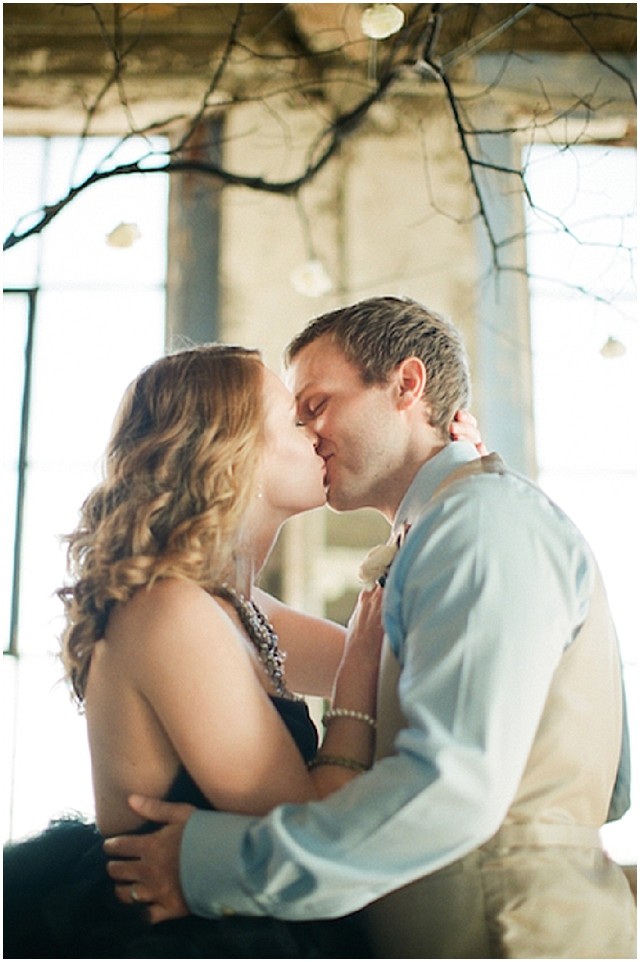 A small and intimate loft wedding with pretty black accents