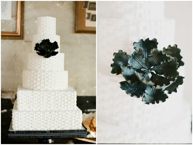 A small and intimate loft wedding with pretty black accents