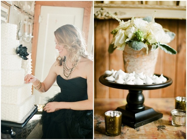 A small and intimate loft wedding with pretty black accents