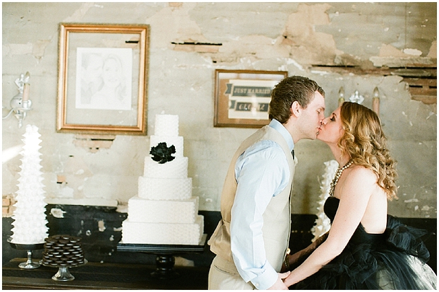 A small and intimate loft wedding with pretty black accents