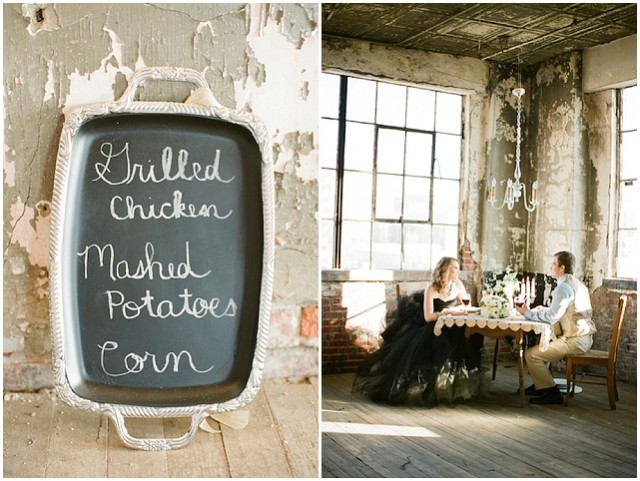 A small and intimate loft wedding with pretty black accents