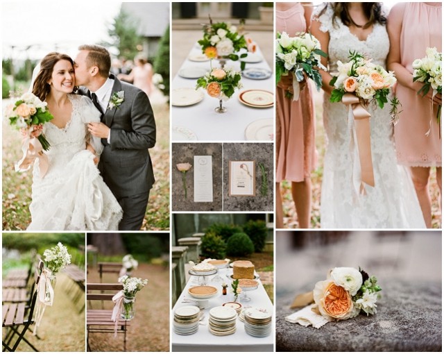 Soft peach and delicate lace real wedding