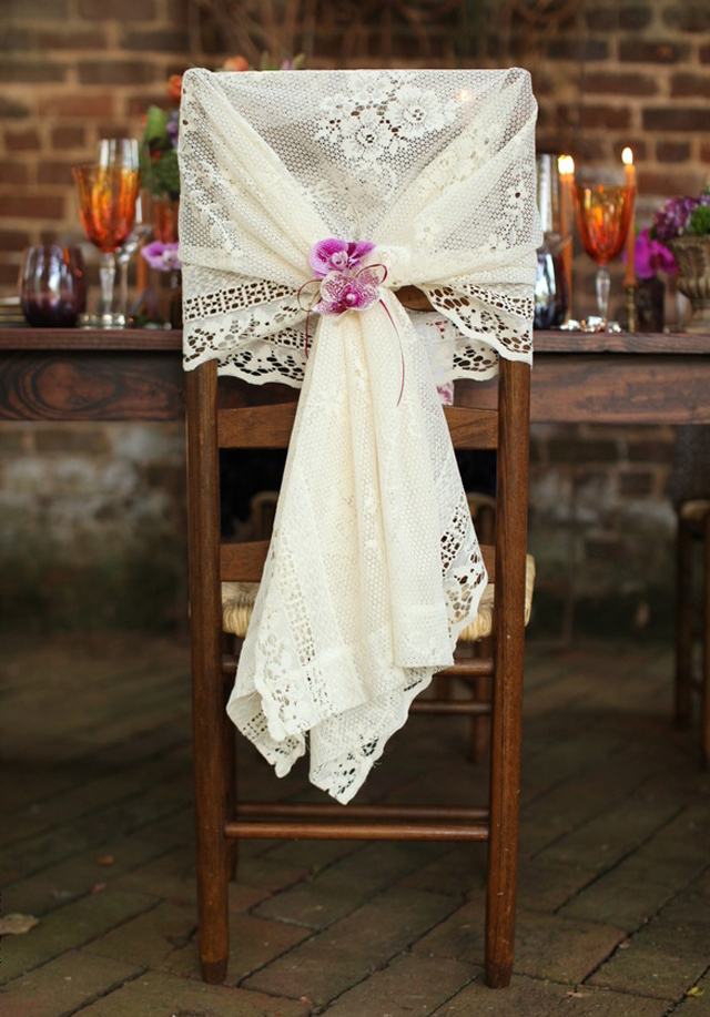 lace chair cover and orchids