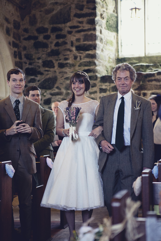 Polka dot wedding dress, dried flower bouquet wedding