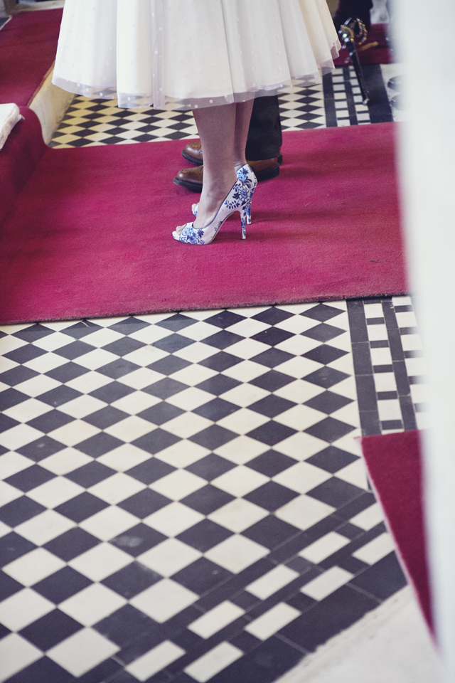 polka dot bride, fish tail braid, floral shoes