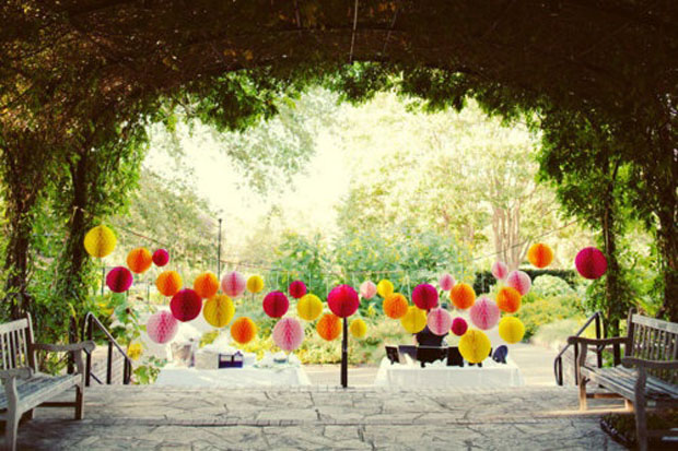 colourful honeycomb wedding garland