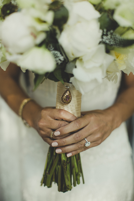 vintage locket wedding bouquet