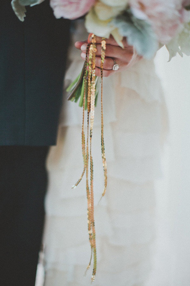 metallic tie of wedding bouquet