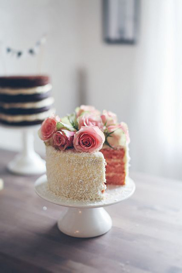 Beautiful flowers on top of cake