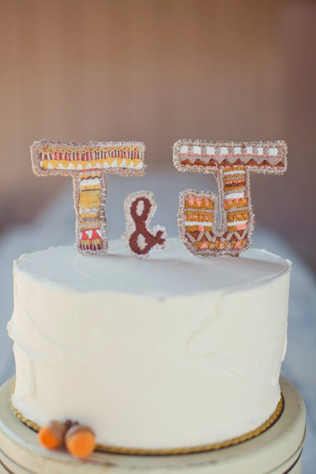 Embroidered initials cake topper
