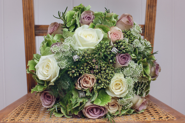 Dusty pink roses and cabbage rose wedding bouquet