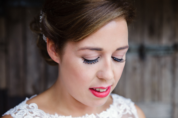 beautiful bride with red lips and long eyelashes