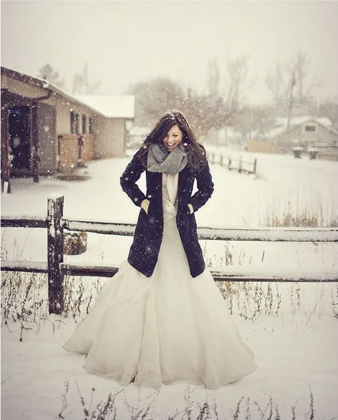 bride in warm winter coat