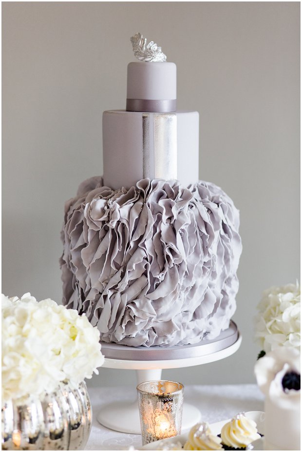 grey ruffled wedding cake
