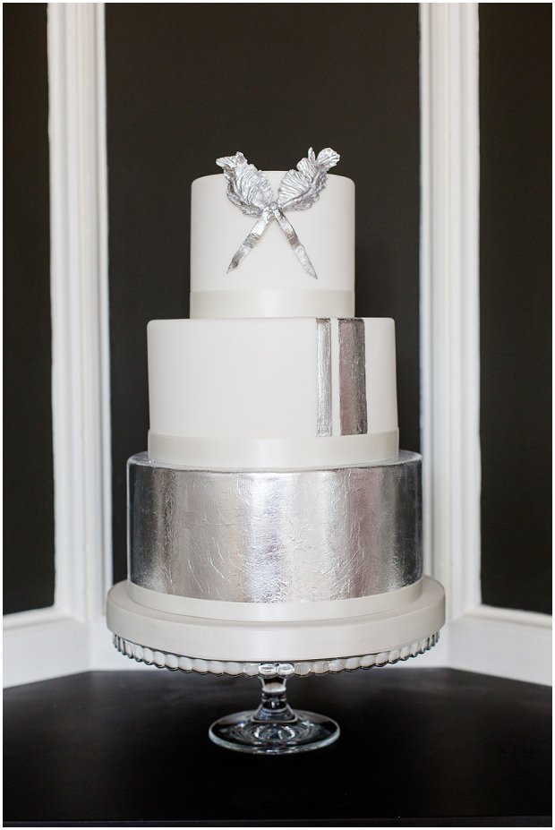 metallic silver wedding cake