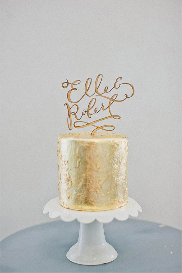 gold worded cake toppers