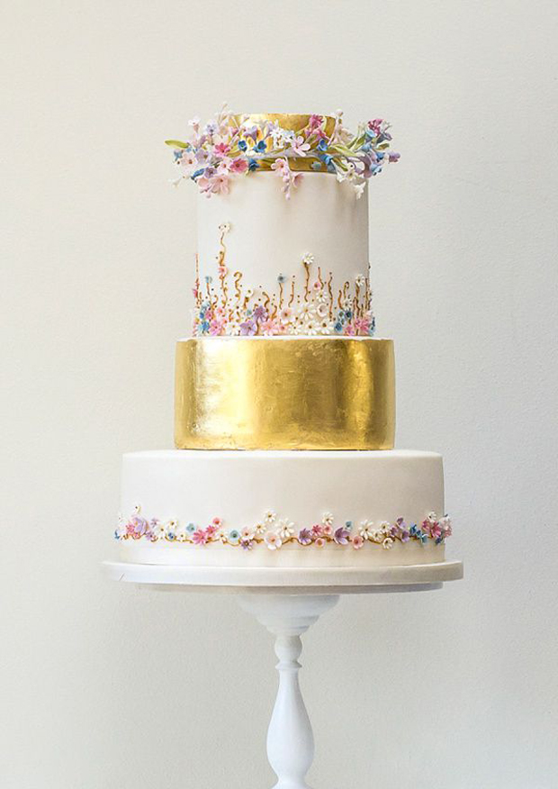 gold leaf floral wedding cake