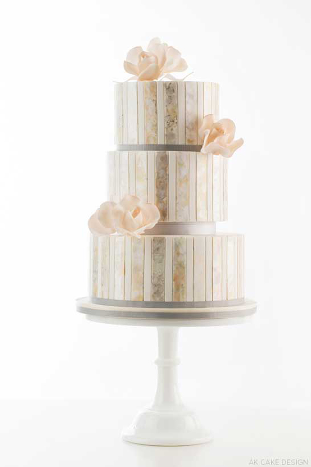 watercolour striped metallic wedding cake