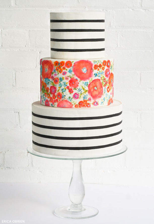 handpainted wedding cake stripes and florals