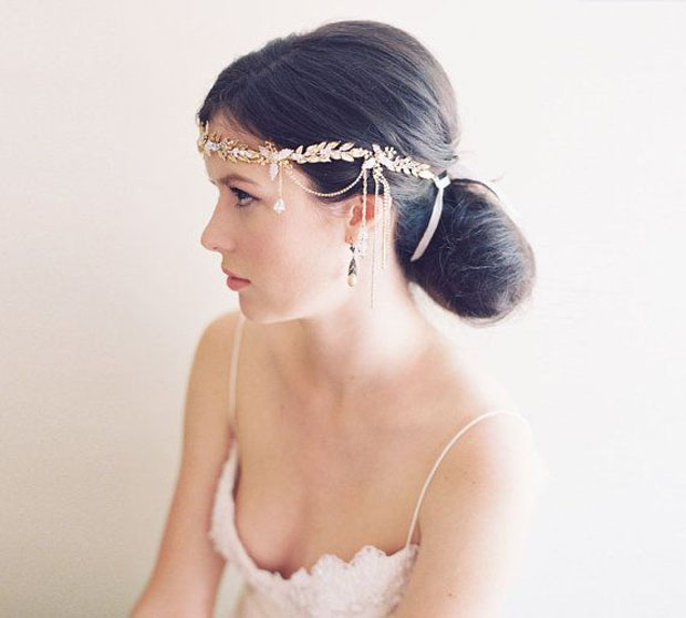 Crystal drop 1920s headband, laurel bridal crown - Alexandria no. 2030