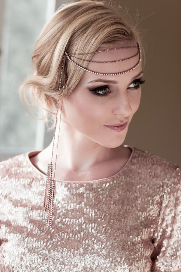 art deco forehead band rose gold for weddings