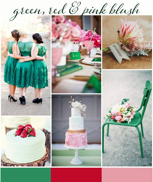 green, red and pink blush wedding inspiration