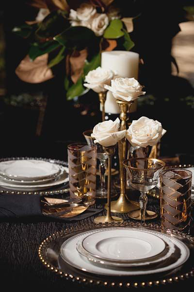 antique gold wedding table setting