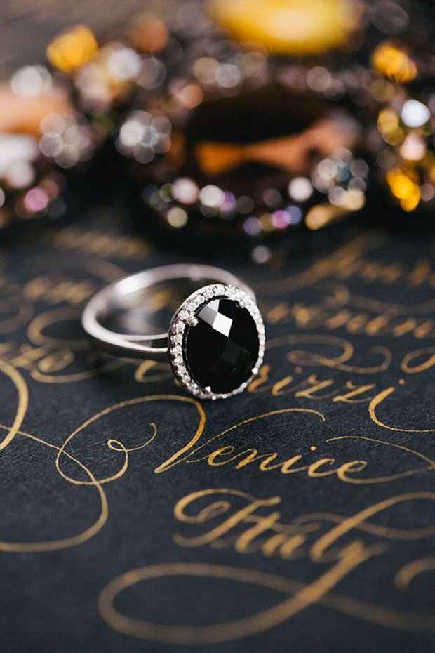 black diamond engagment ring and calligraphy