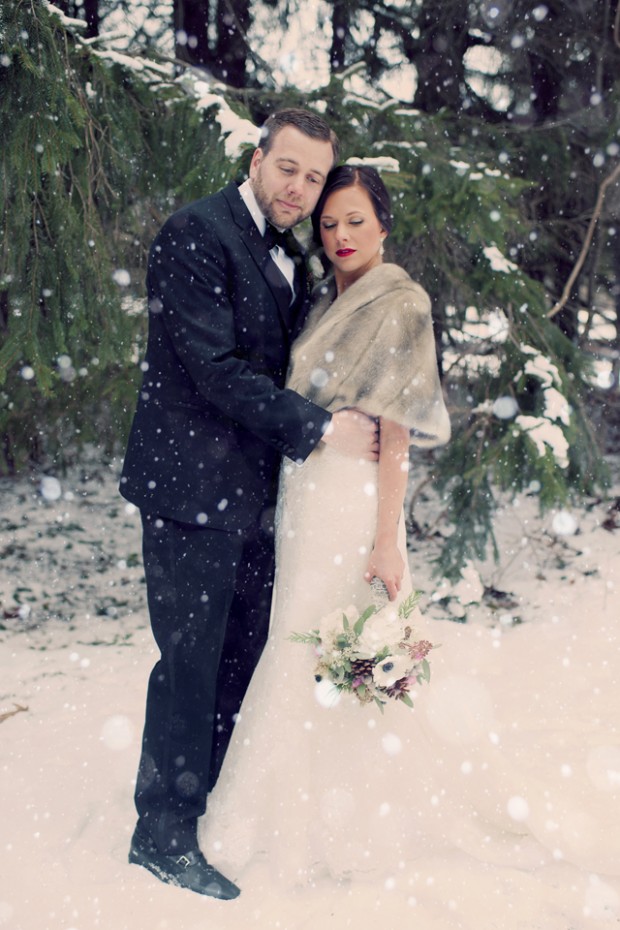Amazing Woodsy Winter Wedding, Complete With Snowman & Pops of Cobalt Blue: Ashley & Jeff