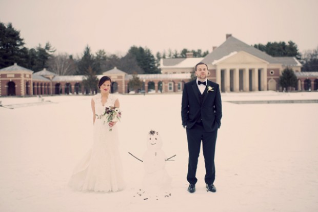 Amazing Woodsy Winter Wedding, Complete With Snowman