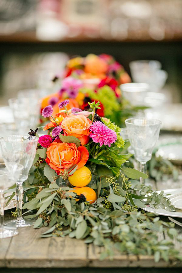 Citrus coloured wedding flower runners