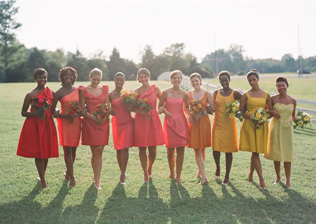 bridesmaid dresses in citrus coloured shades