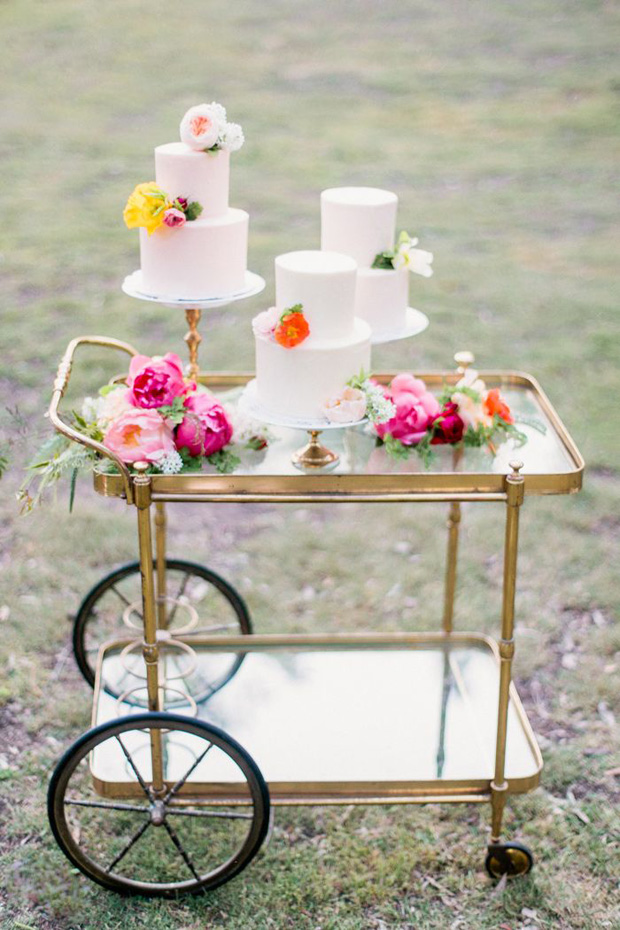pretty wedding cakes with citrus coloured flowers