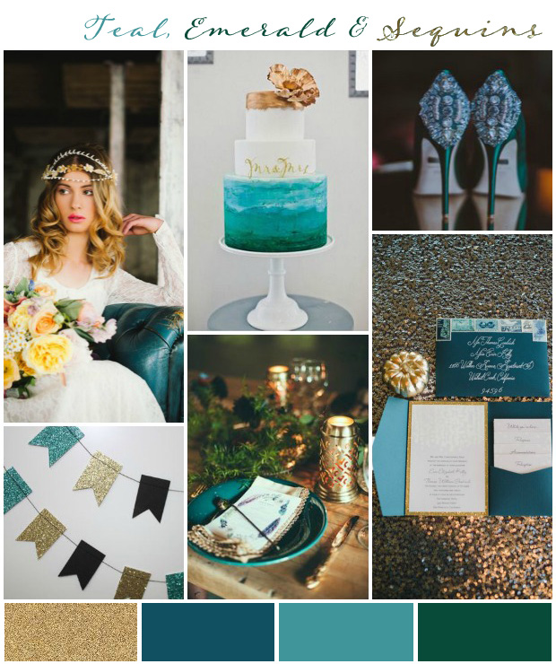 Teal, Emerald & Gold Sequins: Wedding Inspiration & Colour Ideas