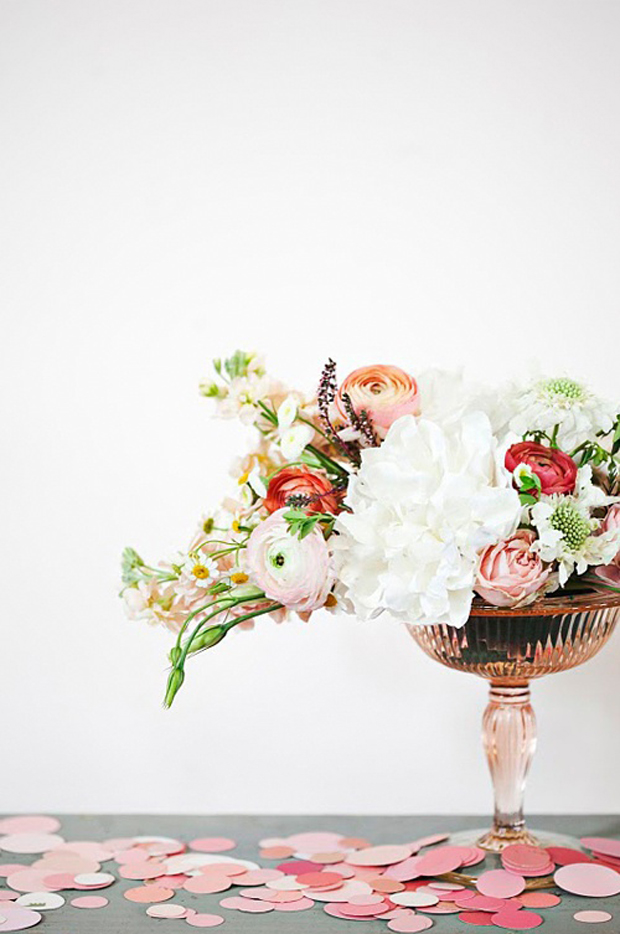 flower arrangement - pink influenced, beautiful antique pink glass vase