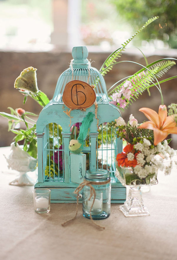 super bright wooden painted birdcages with florals