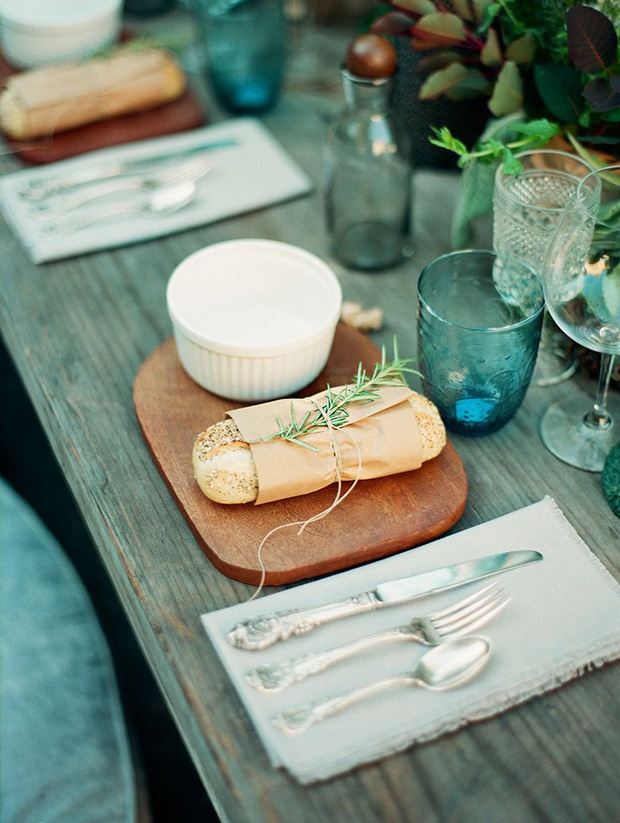 teal table setting at wedidng