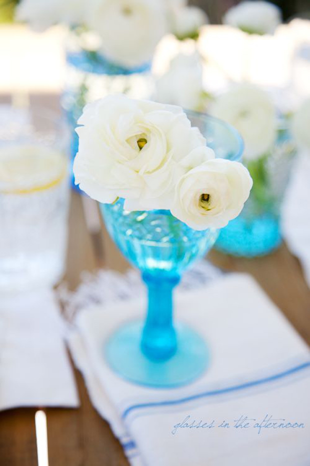 vintage aqua glass compote - used for a centerpiece