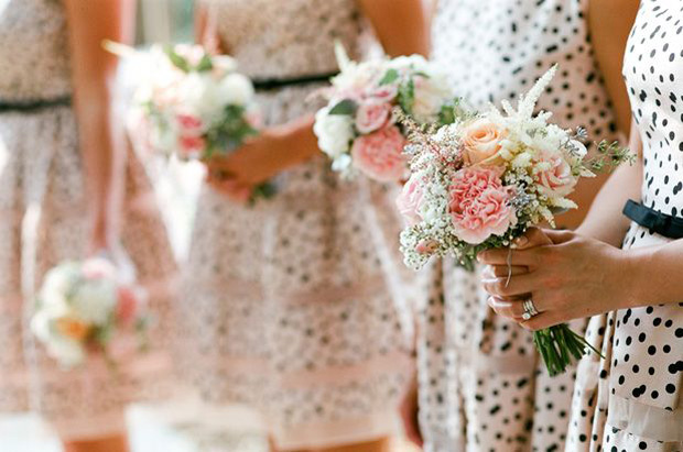 nude, blush and black polka dot bridesmaids