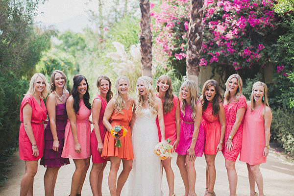 palm spring chic colourful bridesmaids